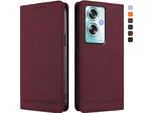Custodia Per Oppo A79 5G, Custodia Retro In Finto Cuoio Con Supporto E Slot Per Carte Di Credito Rosso