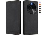 Custodia Per Oppo Find X6, Custodia Retro In Finto Cuoio Flip Con Supporto E Slot Per Carte Nero