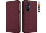 Custodia Per Huawei Nova Y73, Custodia Retro In Finto Cuoio Con Supporto E Slot Per Carte Rosso