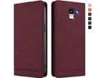 Custodia Per Samsung Galaxy J6 2018, Retro Custodia Flip In Finto Cuoio Con Supporto E Slot Per Carte Rosso
