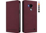 Custodia Per Nokia C30, Flip Case In Finto Cuoio Retrò Con Supporto E Slot Per Carte Di Credito Rosso