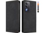 Custodia Per Oppo A5/Oppo A3 Pro/Oppo A80/Oppo K12X, Custodia Retro In Finto Cuoio Con Supporto E Slot Per Carte Nero