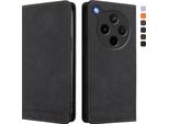 Custodia Per Oppo Find X8S+, Custodia Retro In Finto Cuoio Con Supporto E Slot Per Carte Nero