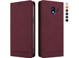 Custodia Per Samsung Galaxy J4 2018, Retro Custodia Flip In Finto Cuoio Con Supporto E Slot Per Carte Di Credito Rosso