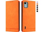 Custodia Per Nokia C12, Flip Case In Finto Cuoio Retrò Con Supporto E Slot Per Carte Di Credito Arancione