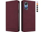 Custodia Per Oppo A17/Oppo A17K, Custodia Retro In Finto Cuoio Con Supporto E Slot Per Carte Rosso