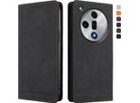 Custodia Per Oppo Find X7, Custodia Retro In Finto Cuoio Flip Con Supporto E Slot Per Carte Nero