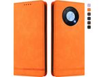 Custodia Per Huawei Nova Y90, Custodia Retro In Finto Cuoio Flip Con Supporto E Slot Per Schede Arancione