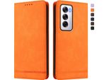 Custodia Per Oppo Reno12 5G, Custodia Retro In Finto Cuoio Flip Con Supporto E Slot Per Carte Orange