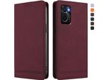 Custodia Per Oppo A36/Oppo A76/Oppo A96/Oppo K10 4G, Retro Custodia Flip In Finto Cuoio Con Supporto E Slot Per Carte Rosso