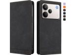 Custodia Per Realme P4 Pro, Custodia Retro In Finto Cuoio Flip Con Supporto E Slot Per Carte Nero