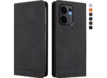 Custodia Per Oppo Reno13 F 5G, Retro Custodia In Finto Cuoio Flip Con Supporto E Slot Per Schede Nero