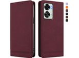Custodia Per Oneplus Nord 2T, Custodia Retro In Finto Cuoio Con Supporto E Slot Per Carte Rosso