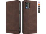 Custodia Per Nokia C32, Flip Case In Finto Cuoio Retrò Con Supporto E Slot Per Carte Di Credito Marrone