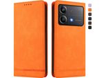 Custodia Per Xiaomi Poco X6 Neo, Retro Custodia In Finto Cuoio Flip Con Supporto E Slot Per Carte Arancione
