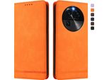 Custodia Per Oppo Find X6, Custodia Retro In Finto Cuoio Flip Con Supporto E Slot Per Carte Arancione