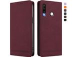 Custodia Per Huawei P30 Lite, Custodia Retro In Finto Cuoio Con Supporto E Slot Per Carte Rosso