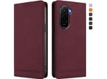 Custodia Per Xiaomi Poco M7 4G, Retro Custodia In Finto Cuoio Flip Con Supporto E Slot Per Carte Rosso