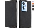 Custodia Per Oppo Reno11 F 5G, Custodia Retro In Finto Cuoio Flip Con Supporto E Slot Per Carte Nero