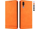 Custodia Per Huawei P20, Flip Case In Finto Cuoio Retrò Con Supporto E Slot Per Carte Di Credito Arancione