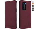 Custodia Per Huawei P40 Pro, Custodia Retro In Finto Cuoio Con Supporto E Slot Per Carte Rosso
