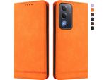 Custodia Per Oppo A5/Oppo A3 Pro/Oppo A80/Oppo K12X, Custodia Retro In Finto Cuoio Flip Con Supporto E Slot Per Schede Arancione