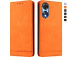 Custodia Per Oppo A78 5G, Retro Custodia In Finto Cuoio Flip Con Supporto E Slot Per Carte Orange