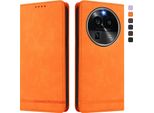 Custodia Per Oppo Find X6 Pro, Custodia Retro In Finto Cuoio Flip Con Supporto E Slot Per Carte Di Credito Arancione