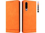 Custodia Per Huawei P30, Flip Case In Finto Cuoio Retrò Con Supporto E Slot Per Schede Arancione