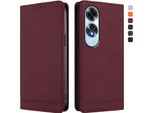 Custodia Per Oppo A60 4G, Custodia Retro In Finto Cuoio Con Supporto E Slot Per Carte Rosso
