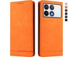 Custodia Per Xiaomi Poco F6 Pro, Retro Custodia In Finto Cuoio Flip Con Supporto E Slot Per Carte Orange