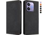 Custodia Per Oppo A5X/Oppo A3 4G/Oppo A3 5G/Oppo A60, Custodia Retro In Finto Cuoio Con Supporto E Slot Per Carte Nero