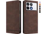 Custodia Per Xiaomi Poco F6 Pro, Retro Custodia In Finto Cuoio Flip Con Supporto E Slot Per Schede Brown