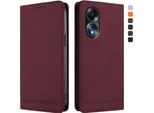 Custodia Per Oppo A58 4G, Custodia Retro In Finto Cuoio Flip Con Supporto E Slot Per Carte Di Credito Rosso