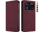 Custodia Per Xiaomi Poco M4 Pro 4G, Retro Custodia Flip In Finto Cuoio Con Supporto E Slot Per Schede Rosso