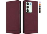 Custodia Per Realme14X/Realme C75 5G, Custodia Retro In Finto Cuoio Con Supporto E Slot Per Carte Rosso