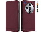 Custodia Per Oppo Find X7 Ultra, Custodia Retro In Finto Cuoio Flip Con Supporto E Slot Per Carte Rosso