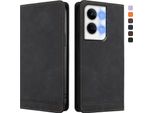 Custodia Per Oppo Reno9 /Reno9 Pro 5G, Retro Custodia Flip In Finto Cuoio Con Supporto E Slot Per Schede Nero