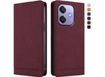 Custodia Per Oppo A5X/Oppo A3 4G/Oppo A3 5G/Oppo A60, Custodia Retro In Finto Cuoio Con Supporto E Slot Per Carte Di Credito Rosso