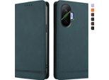 Custodia Per Xiaomi Poco F7, Retro In Finto Cuoio Flip Case Con Supporto E Slot Per Carte Verde