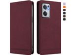 Custodia Per Oneplus Nord Ce 2 5G, Retro Custodia Flip In Finto Cuoio Con Supporto E Slot Per Schede Rosso