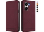 Custodia Per Xiaomi Poco X7 Pro, Retro Custodia In Finto Cuoio Flip Con Supporto E Slot Per Carte Rosso