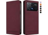 Custodia Per Xiaomi Poco X6 Pro, Retro Custodia In Finto Cuoio Flip Con Supporto E Slot Per Carte Rosso