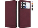 Custodia Per Xiaomi Poco F6 Pro, Retro Custodia In Finto Cuoio Flip Con Supporto E Slot Per Carte Rosso