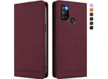 Custodia Per Realme C17, Custodia Retro In Finto Cuoio Con Supporto E Slot Per Carte Di Credito Rosso