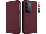 Custodia Per Realme C75 4G, Custodia Retro In Finto Cuoio Con Supporto E Slot Per Carte Di Credito Rosso