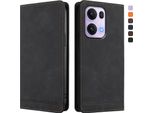 Custodia Per Oppo Reno13 Pro 5G, Custodia Retro In Finto Cuoio Flip Con Supporto E Slot Per Carte Nero