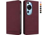 Custodia Per Huawei P60 Art, Custodia Retro In Finto Cuoio Con Supporto E Slot Per Carte Di Credito Rosso