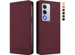 Custodia Per Oppo A80 5G, Custodia Retro In Finto Cuoio Con Supporto E Slot Per Carte Di Credito Rosso