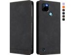 Custodia Per Realme C21Y, Custodia Retro In Finto Cuoio Flip Con Supporto E Slot Per Carte Di Credito Nero